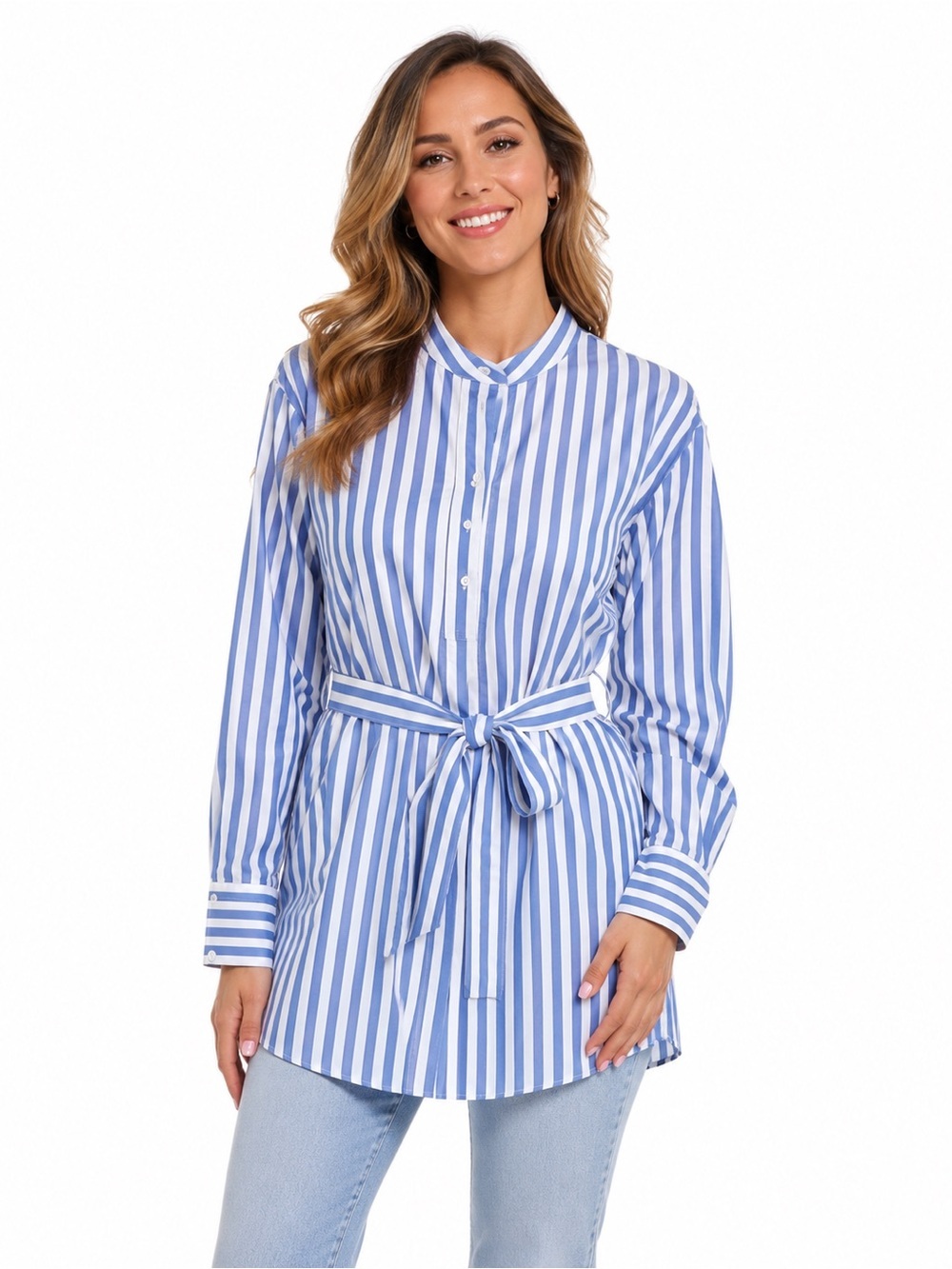 NWT Club Monaco Blue & White Striped Tie-Waist Button-Down Tunic